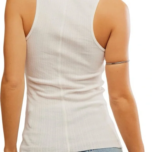 Free People Fresh in Love Pointelle Rib Crewneck Tank- Small Petite - Picture 2 of 9